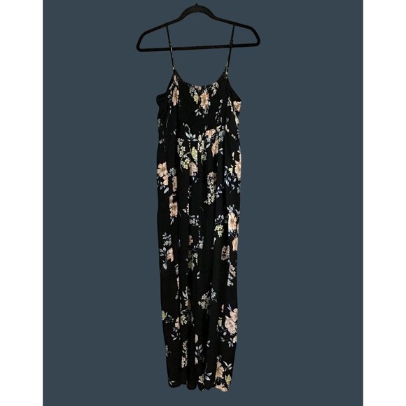 XHILARATION WOMENS BLACK FLORAL PULLOVER WIDE LEG STRAPPY JUMPSUIT SIZE MEDIUM - Picture 2 of 8
